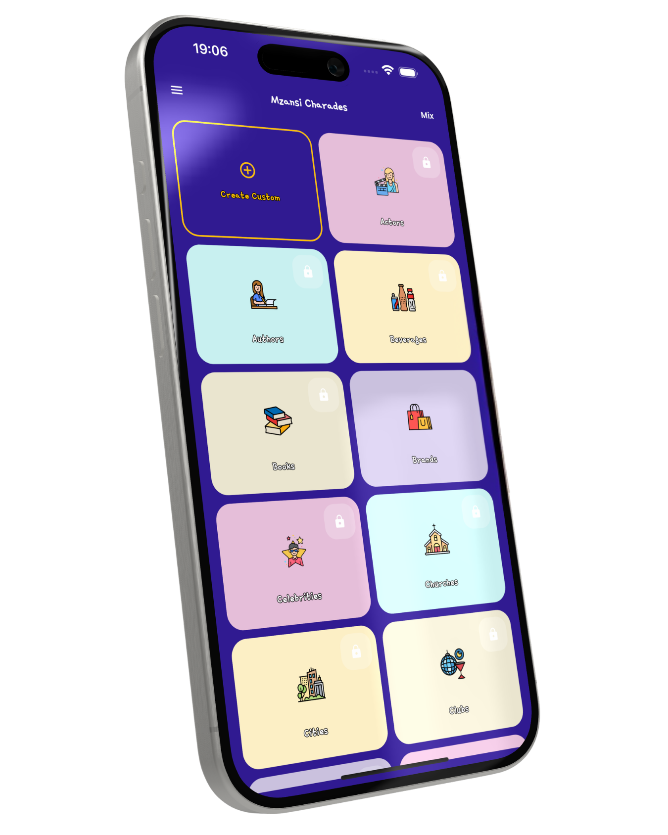 Mzansi Charades app screen